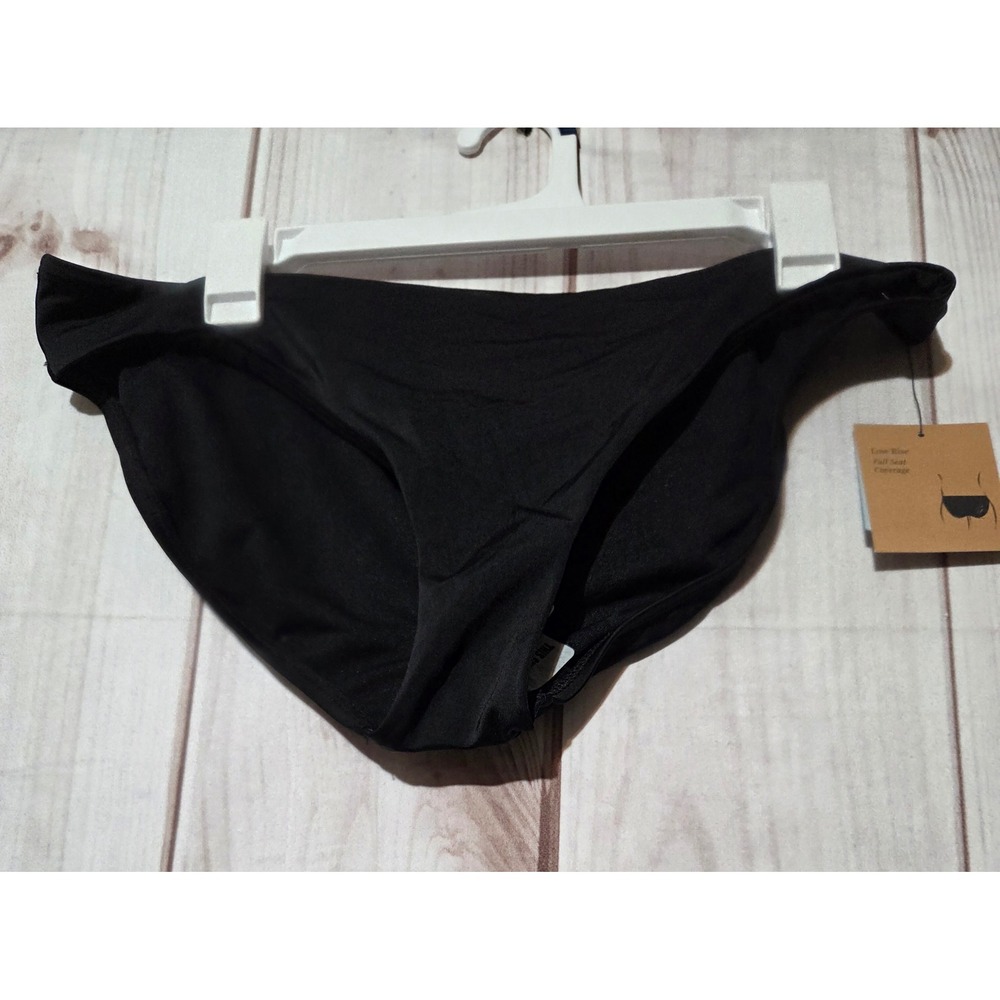 Shade & Shore Womens Black Low Rise Full Seat Coverage Bikini Bottom Sz L 12-14